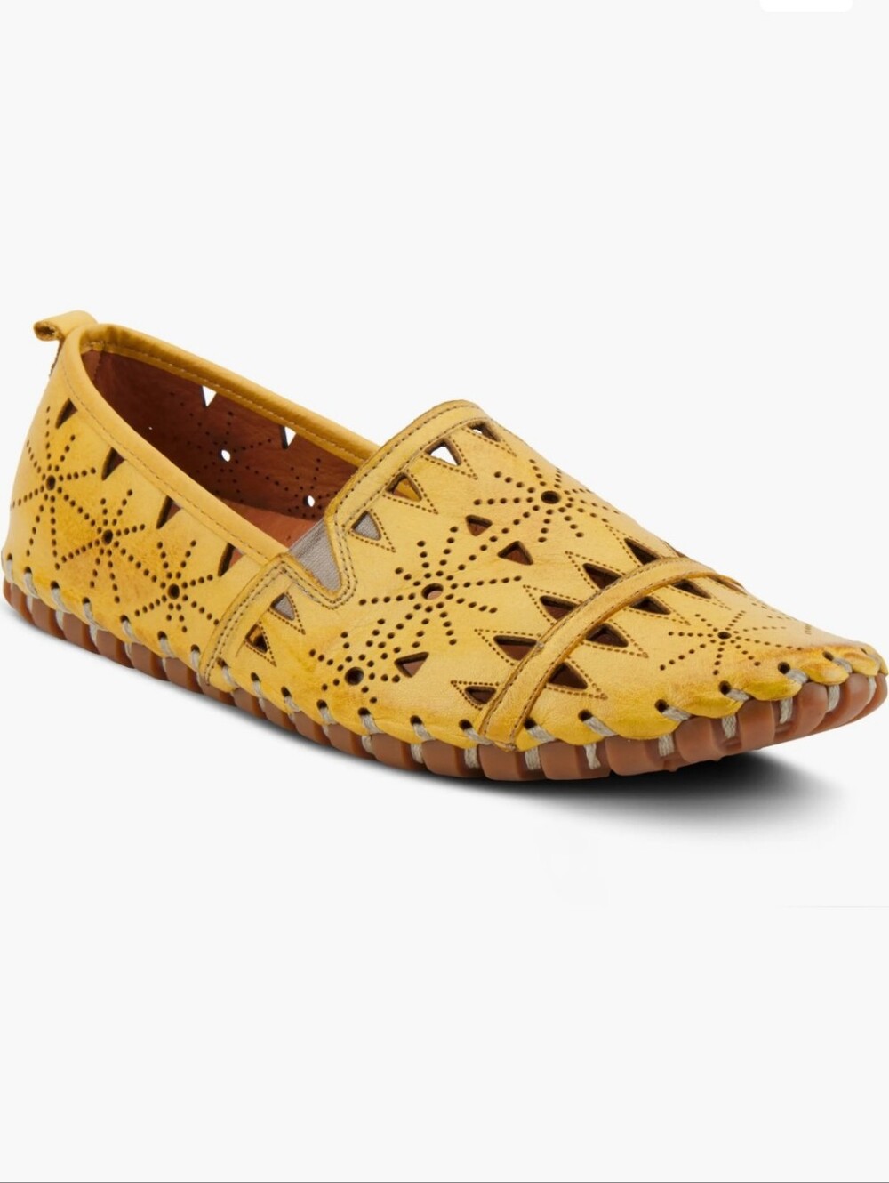 Worn Once, Spring Step, Size 40, Yellow Perforated Slip-On Women's Loafers